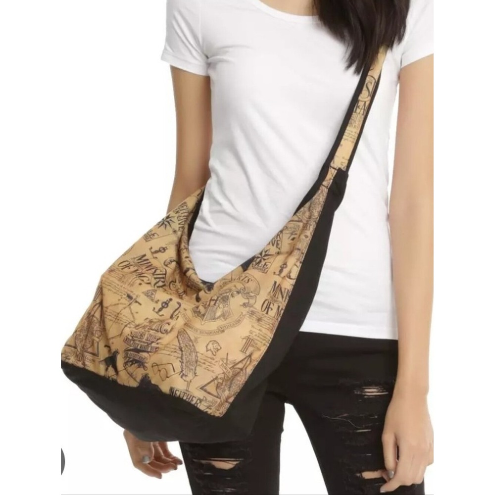 Harry Potter Ministry of Magic Hobo Bag Tan Black Hogwarts Crossbody Slouchy